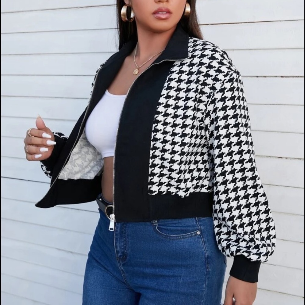 NEW INVENTORY 🔥Hoodstooth Zip Up Crop Bomber Jacket🔥 - Picture 4 of 6